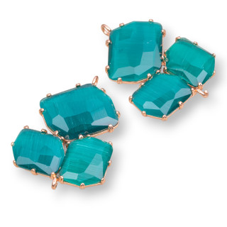 Brass Component Connector With Cat's Eye Set 32x41mm 3pcs Rose Gold Emerald Green