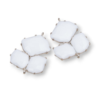 Conector de componente de latón con ojo de gato integrado 32x41 mm 3 piezas Ágata blanca rodiada