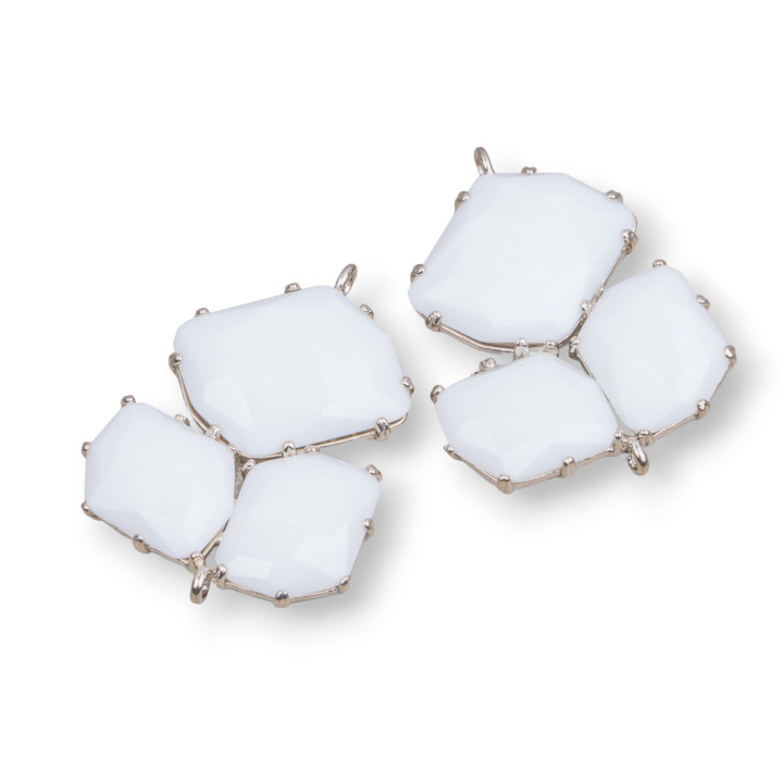 Conector de componente de latón con ojo de gato integrado 32x41 mm 3 piezas Ágata blanca rodiada