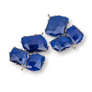 Conector de componente de latón con ojo de gato integrado 32x41 mm 3 piezas azul zafiro chapado en rodio