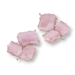 Connettore Componente Di Ottone Con Occhio Di Gatto Incastonato 32x41mm 3pz Rodiato Cipria