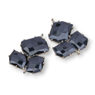 Connecteur Composant Laiton Avec Oeil de Chat Intégré 32x41mm 3pcs Noir Rhodium