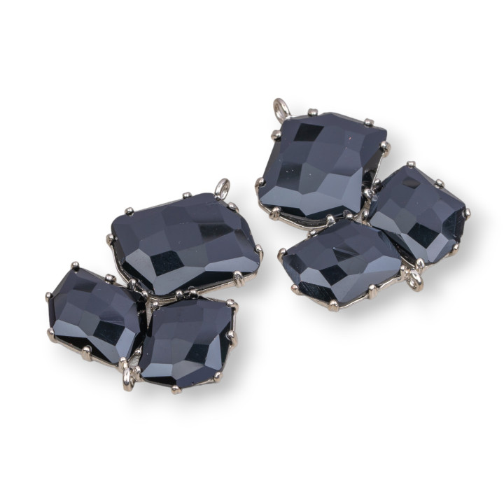 Connecteur Composant Laiton Avec Oeil de Chat Intégré 32x41mm 3pcs Noir Rhodium