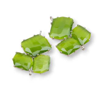 Conector Componente Latón Con Ojo De Gato Incrustado 32x41mm 3pcs Verde Bosque Rodiado