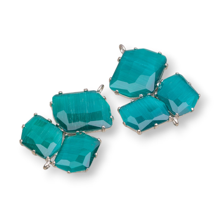 Conector de componente de latón con ojo de gato integrado 32x41 mm 3 piezas rodiado verde esmeralda