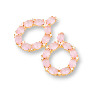 Connettore Componente Di Ottone Con Occhio Di Gatto Incastonato Ovale 25x35mm 4pz Rosa Intenso