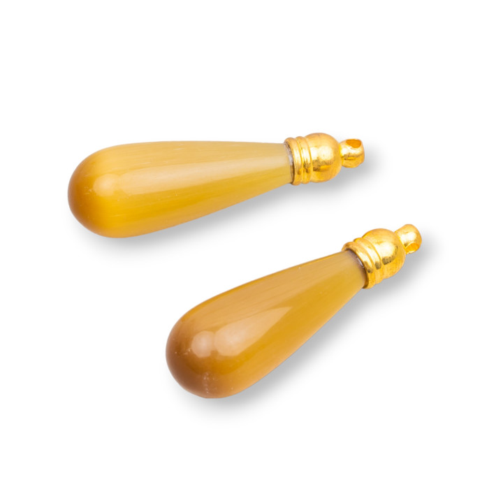 Cat's Eye Drop Without Hole With Cup 10x35mm 6pcs Mustard