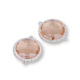 Connecteur Composant Laiton Avec Cristaux Ronds 18mm 10pcs Champagne Rhodium