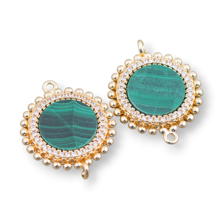 Connecteur Composant Laiton Avec Pierres Naturelles Avec 2 Anneaux Et Zircons Ronds 20mm 6pcs Pâte De Malachite