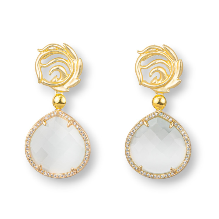 Zamak Stud Σκουλαρίκια με Σετ Cat's Eye σε μπρούτζο 24x55mm Λευκή σταγόνα