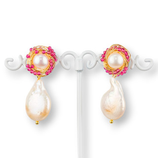 Aretes De Plata 925 Con Bronce Y Piedras 16x38mm Blanco Rojo