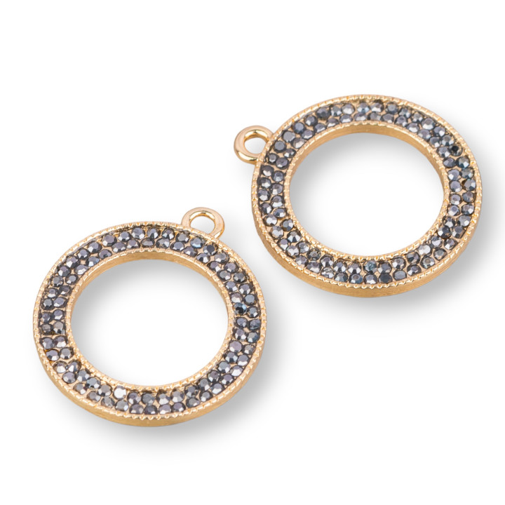 Componente Pendente Di Ottone Con Marcasite Strass Tondo 25mm 10Pz