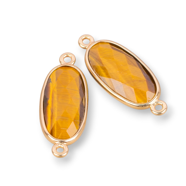 Edelstein-Cabochon-Komponenten-Verbindungsset mit Messing, oval, 2 Ringe, 10 x 27 mm, 10 Stück, Tigerauge