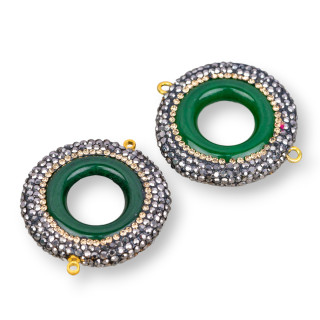 Connecteur de composant de Birmanie Jade et marcassite Strass 30mm avec 2 anneaux 4pcs