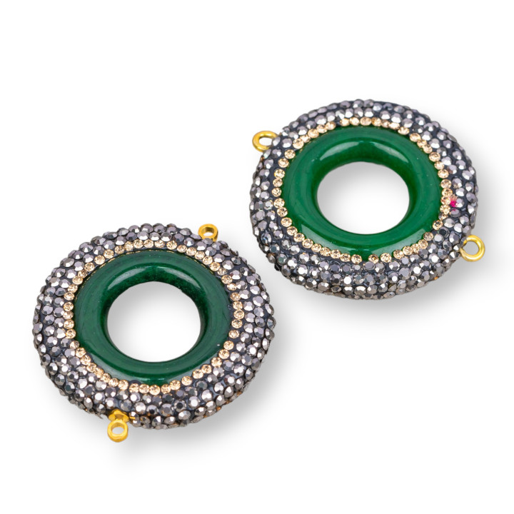 Conector De Componentes De Birmania Jade Y Marcasita Strass 30mm Con 2 Anillos 4pcs