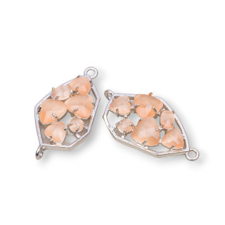 Connettore Componente Di Ottone a Forma Irregolare Con Occhio Di Gatto Incastonato 18x28mm 6pz Rodiato Pesca