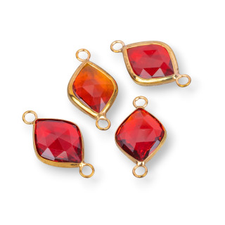 Connettore Componente Di Ottone a Rombo Con Cristalli Incastonato 14x18mm 10pz Dorato Rosso