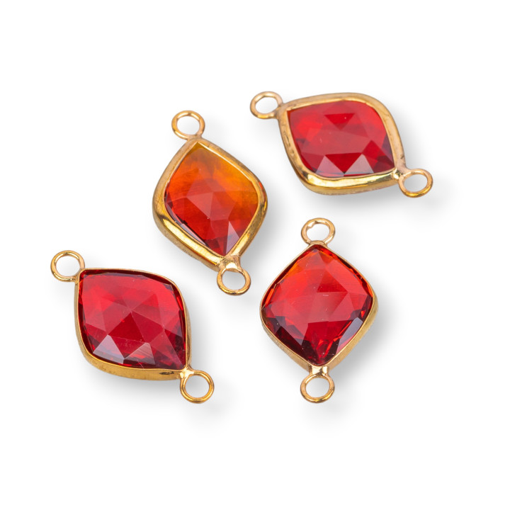 Connecteur Composant Laiton Losange Avec Cristaux Incorporés 14x18mm 10pcs Rouge Doré
