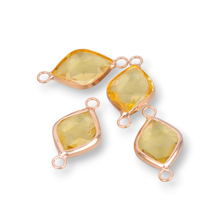 Connecteur de composants en laiton losange avec cristaux sertis 14x18mm 10pcs or rose jaune