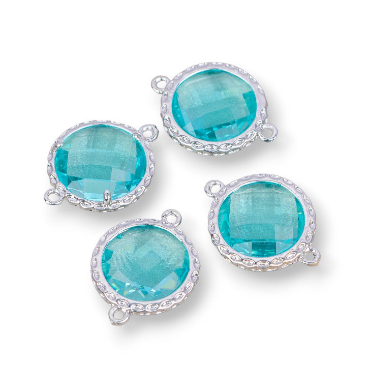 Connecteur de composant en laiton avec cristaux sertis rond 14mm 20pcs eau plaquée rhodium