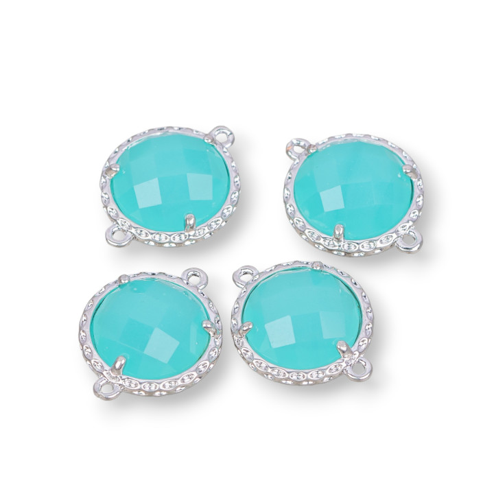 Connecteur Composant Laiton Avec Cristaux Incorporés Rond 14mm 20pcs Vert Aqua Intense Plaqué Rhodium