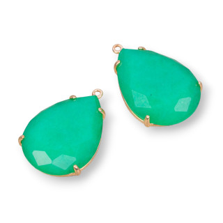 Σύνδεσμος ορειχάλκινου εξαρτήματος με σταγόνες νεφρίτη Emeraldite 18x28mm 10τμχ