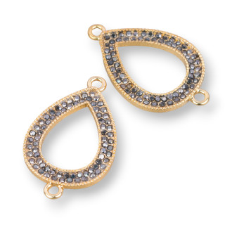 Conector Componente Latón Con Gota De Strass De Marcasita Con 2 Anillos 22x36mm 10Pcs