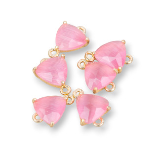 Connettore Componente Di Ottone Con Occhio Di Gatto Incastonati 20pz Con 2 Anellini 9x10mm Rosa Intenso