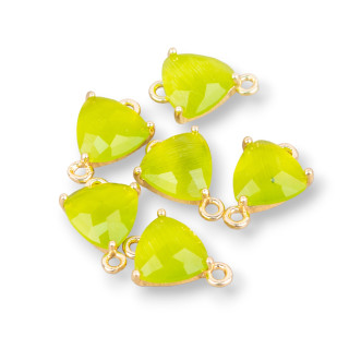 Connettore Componente Di Ottone Con Occhio Di Gatto Incastonati 20pz Con 2 Anellini 9x12mm Verde Acido