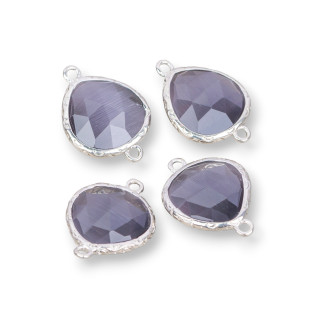 Connettore Componente Di Ottone Con Occhio Di Gatto Incastonati Irregolare 16x16mm Con 2 Anellini 10pz Rodiato Grigio