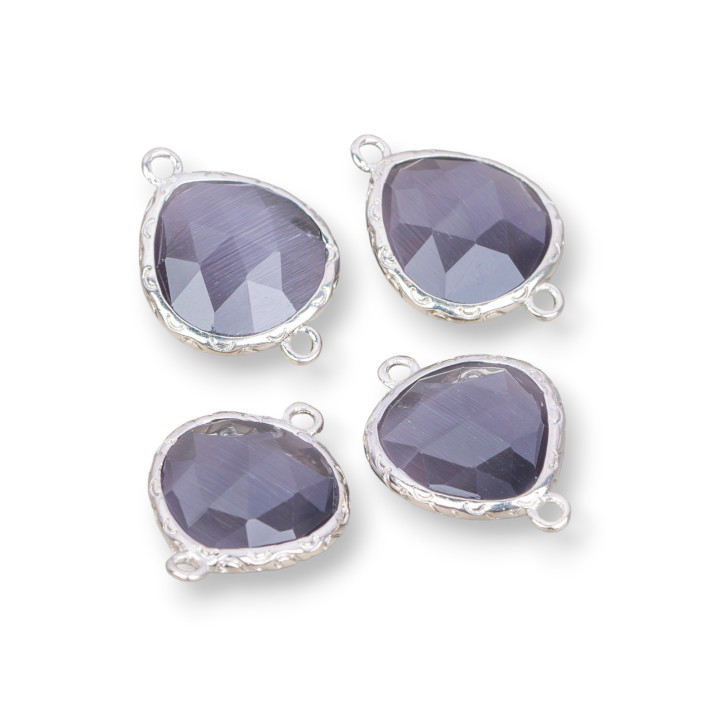 Conector Latón Componente Con Ojo De Gato Incrustado Irregular 16x16mm Con 2 Anillos 10pcs Rodio Gris