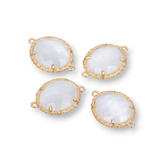 Conector de componente de latón con ojo de gato ovalado incrustado 15x17 mm 16 piezas blanco dorado