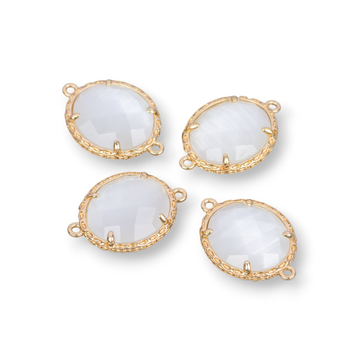 Conector de componente de latón con ojo de gato ovalado incrustado 15x17 mm 16 piezas blanco dorado