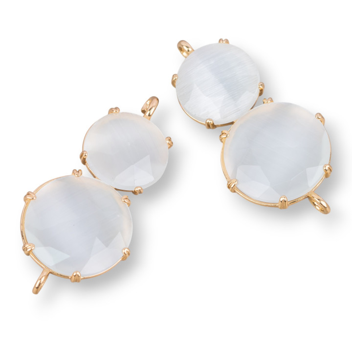 Eingebetteter Cat Eye-Messing-Komponentenverbinder 20 x 40 mm, 6 Stück, goldenes weißes Katzenauge