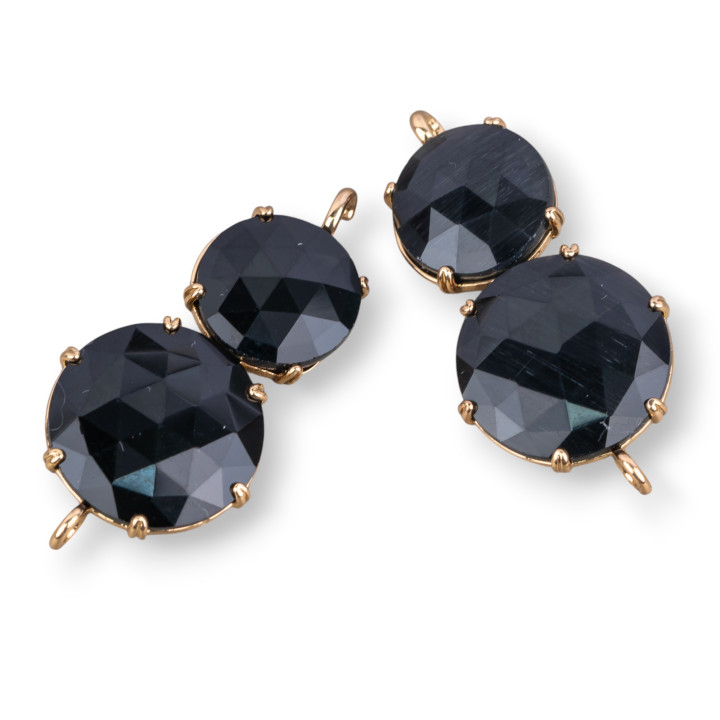 Connettore Componente Di Ottone Con Occhio Di Gatto Incastonato 20x40mm 6pz Dorato Nero