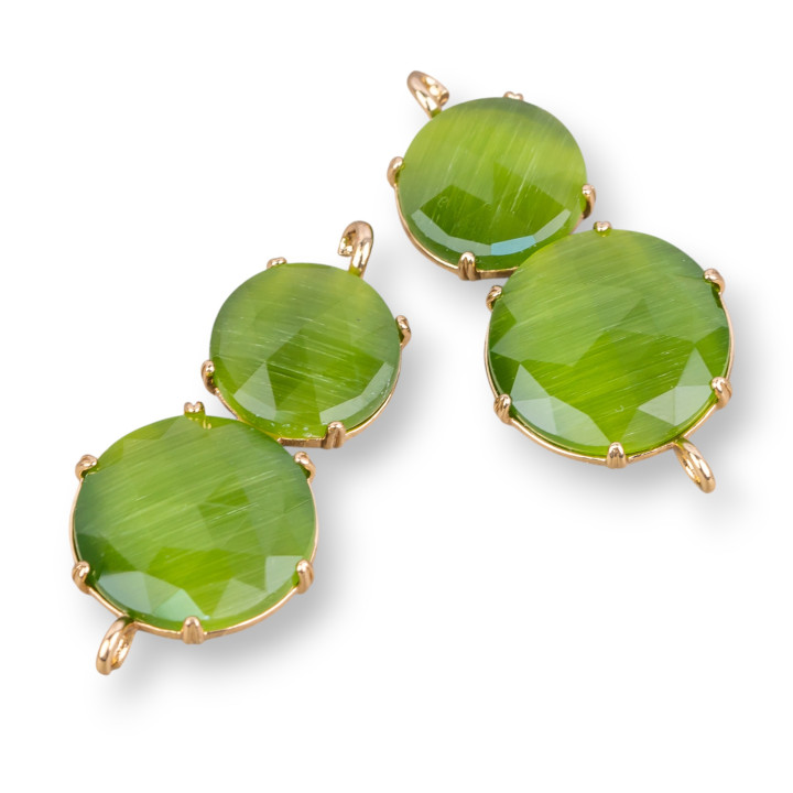 Connettore Componente Di Ottone Con Occhio Di Gatto Incastonato 20x40mm 6pz Dorato Verde Bosco