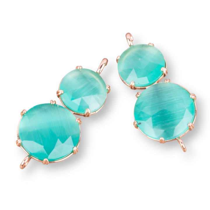 Connecteur Composant Laiton Avec Set Cat's Eye 20x40mm 6pcs Or Rose Aqua