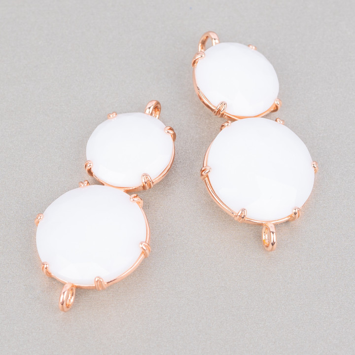 Brass Component Connector with Cat's Eye Set 20x40mm 6pcs Rose Gold White Agate