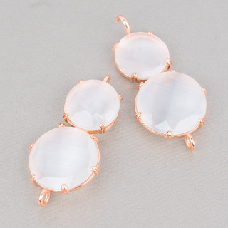 Messing-Komponentenverbinder mit Katzenaugen-Set 20 x 40 mm, 6 Stück, Weiß-Roségold