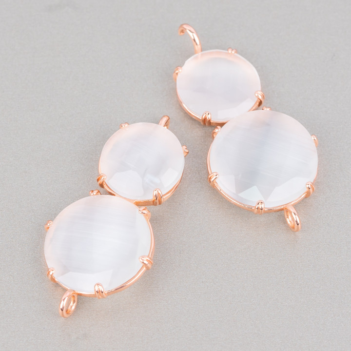 Messing-Komponentenverbinder mit Katzenaugen-Set 20 x 40 mm, 6 Stück, Weiß-Roségold