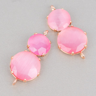 Conector de componente de latón con ojo de gato integrado 20x40 mm 6 piezas Oro rosa fucsia