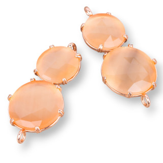 Brass Component Connector With Cat's Eye Set 20x40mm 6pcs Rose Gold Peach
