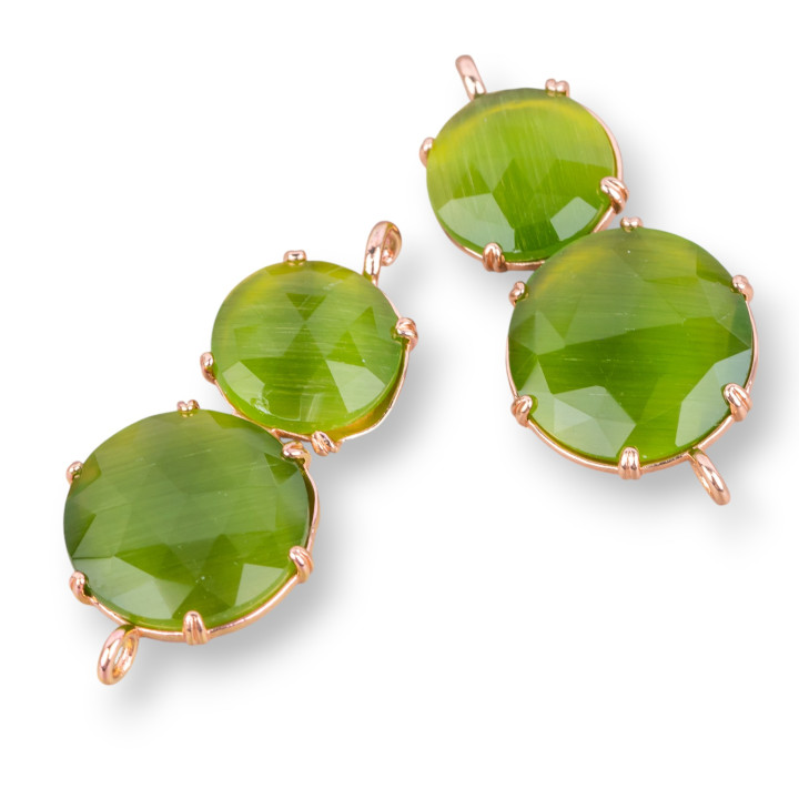 Connettore Componente Di Ottone Con Occhio Di Gatto Incastonato 20x40mm 6pz Oro Rosa Verde Bosco