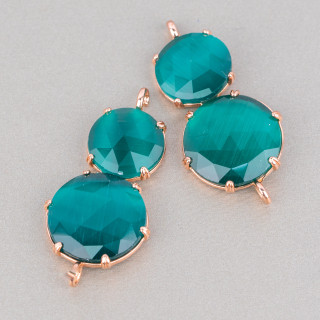 Brass Component Connector With Cat's Eye Set 20x40mm 6pcs Rose Gold Emerald Green