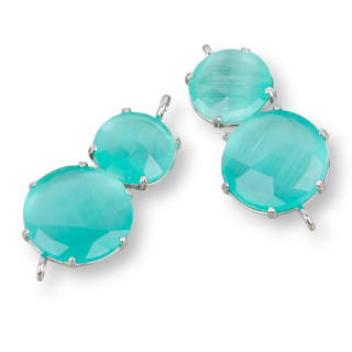 Connecteur Composant Laiton Avec Set Cat's Eye 20x40mm 6pcs Eau Plaqué Rhodium