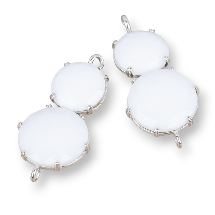 Connecteur Composant Laiton Avec Oeil de Chat Intégré 20x40mm 6pcs Agate Blanche Plaqué Rhodium