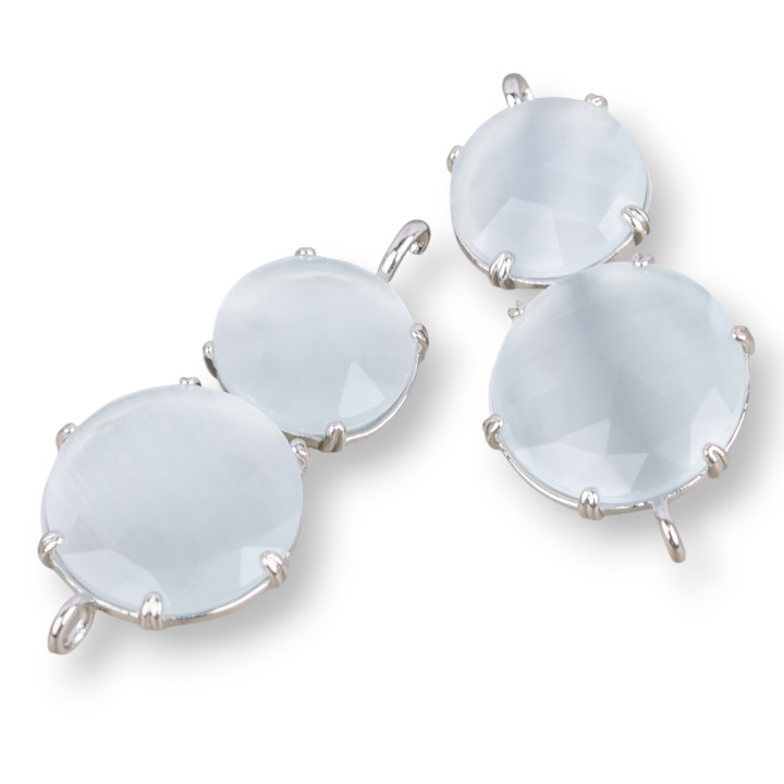 Conector de componente de latón con ojo de gato integrado 20x40 mm 6 uds rodio blanco hielo