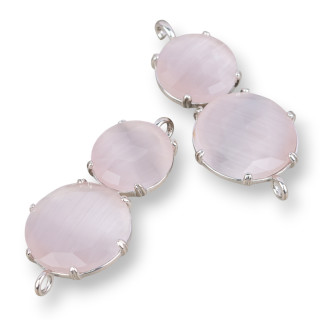 Connecteur Composant Laiton Avec Oeil de Chat Intégré 20x40mm 6pcs Poudre Plaqué Rhodium