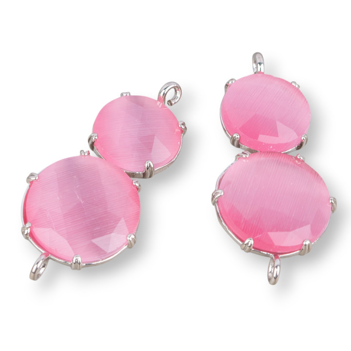 Connettore Componente Di Ottone Con Occhio Di Gatto Incastonato 20x40mm 6pz Rodiato Fucsia