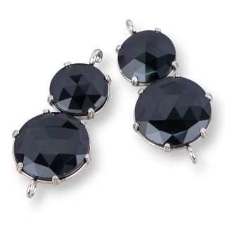 Brass Component Connector with Cat's Eye Embedded 20x40mm 6pcs Black Rhodium Plated